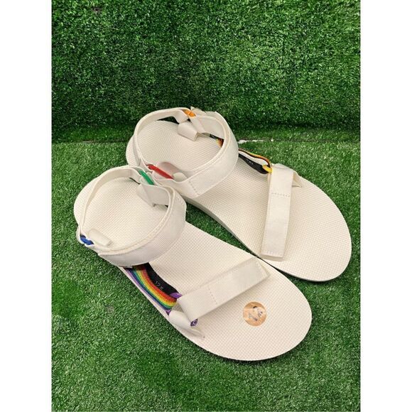 TEVA Strap Sandals Universal Pride White Rainbow Stripe men’s 12 New main image 12
